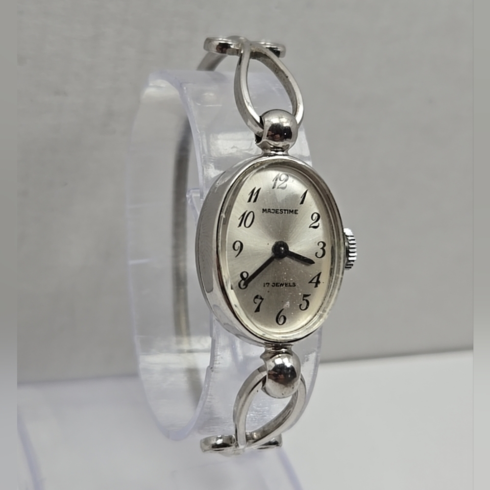 Womens Majestime Manual Wind Silver Cuff Watch Vintage Style Classic Runs - Picture 3 of 10